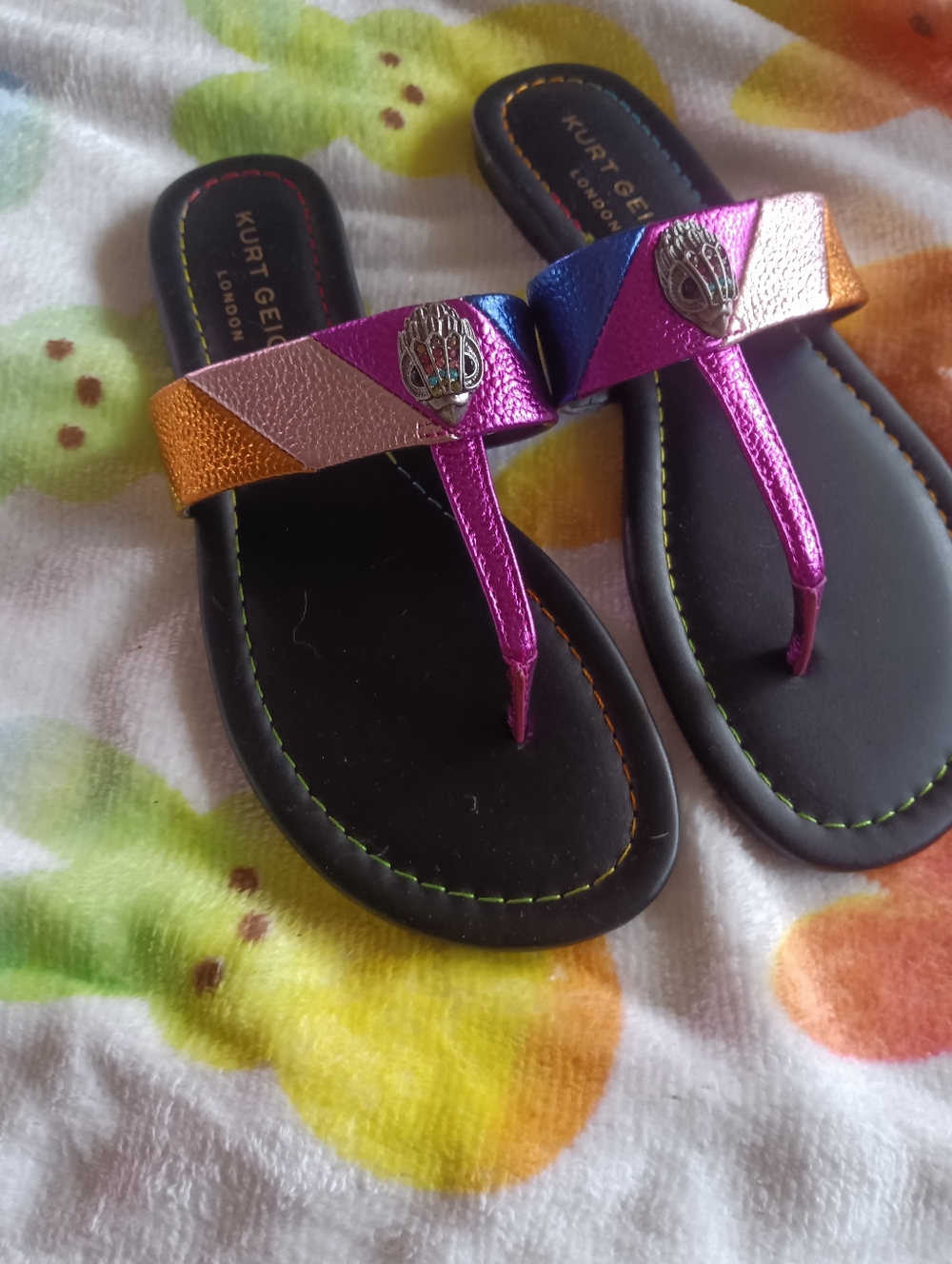 Kurt Geiger Metallic Colorblock Thong Sandals - Pink Purple Blue Orange - Picture 3 of 5
